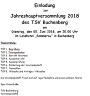 Einladung zur Jahreshauptversammlung des TSV Buchenberg e.V. inkl. Wahlen