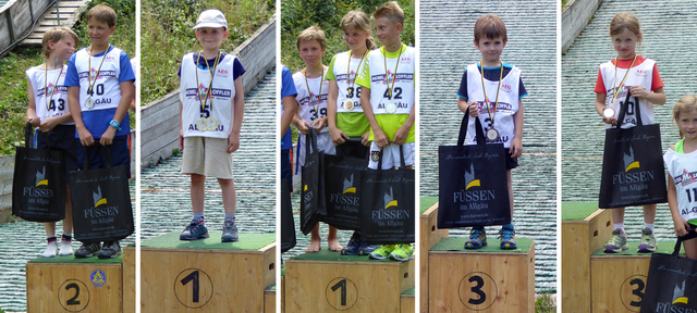 Die Buchenberger Stockerlplätze - von links nach rechts: Lukas Wersig (Nr. 43), Tobias Wersig (Nr. 5), Beat Wiedmann (Nr. 39), Sylvia Färber (Nr. 38), Lucas (Nr. 3) und Julika Eichbauer (Nr. 10)