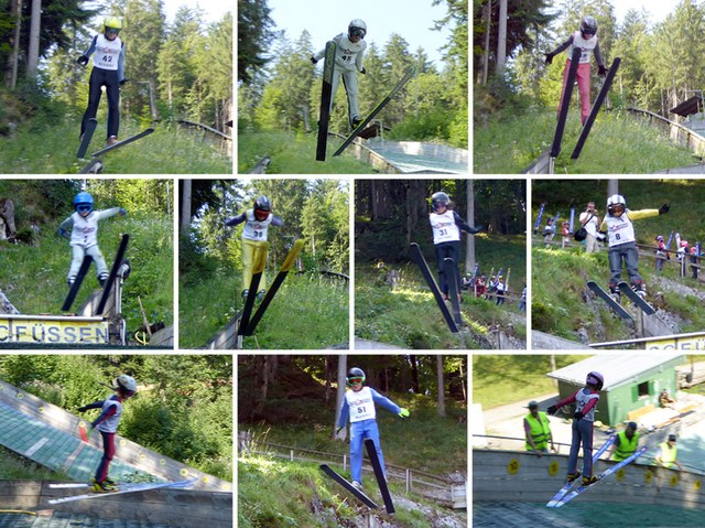 Die TSV-Adler in der Luft - obere Reihe von links nach rechts: Sylvia Färber, Beat Wiedemann, Lukas Wersig – mittlere Reihe: Lucas Eichbauer, Jakob Marcher, Nadine Färber, Tobias Wersig – untere Reihe: Julika Eichbauer, Leander Schedel und Anna Piekenbrock