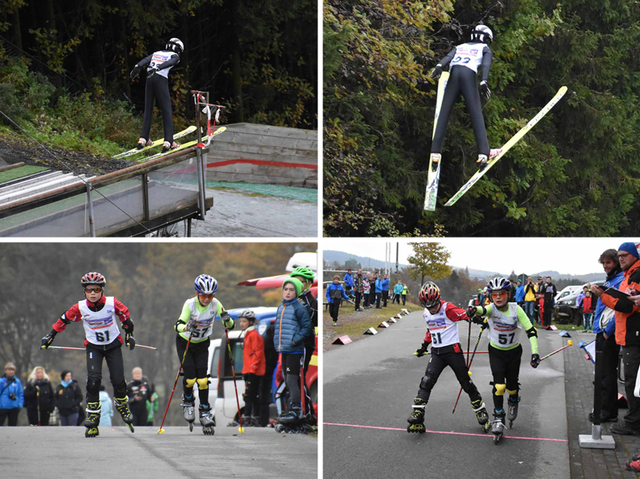 Jakob Schupp beim Absprung und im Ziel-Finish (Startnummer 61)