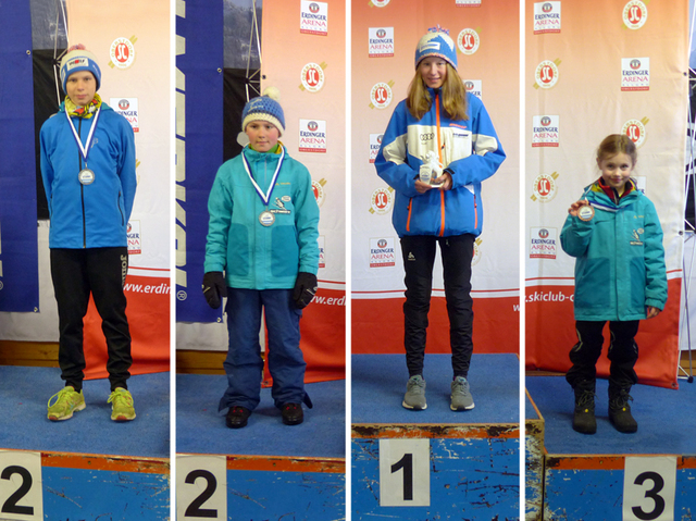 Bei der Gesamtsiegerehrung des Bayerischen Schülercups 2015/16 vom TSV auf dem Podest (von links nach rechts): Simon Mach, Beat Wiedemann, Sophia Maurus und Julika Eichbauer