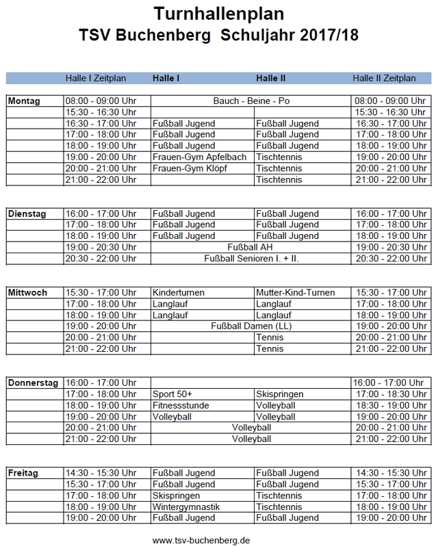 Belegungsplan der Turnhalle Buchenberg 2017/18