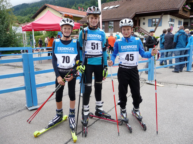 Die Allgäuer Kombinierer in der Schülerklasse 14 (v.l.n.r.): Wendelin Thannheimer (SC Oberstdorf), Florian Hüttl (TSV Buchenberg) und Julian Schmid (SC Oberstdorf)