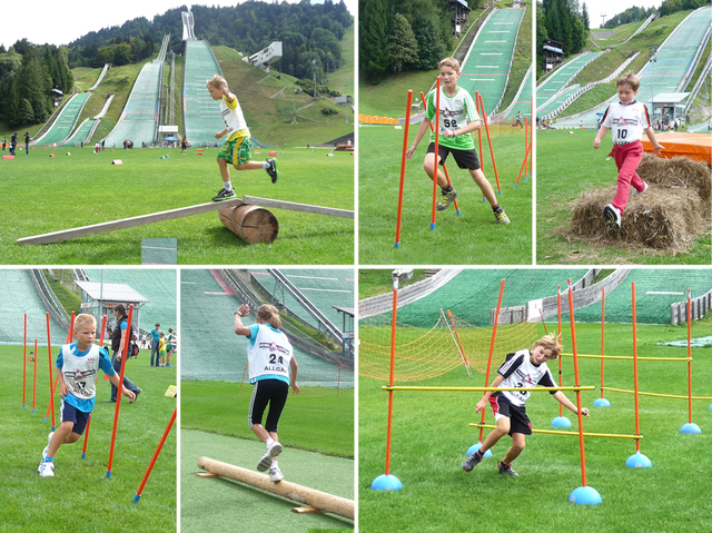 Laufstark im Olympiastadion: Lucas Mach (Bild oben links), Elias Vuic (oben Mitte), Beat Wiedemann (oben rechts), Jakob Schupp (unten links), Sophia Maurus (unten Mitte), Simon Hüttl (unten rechts)