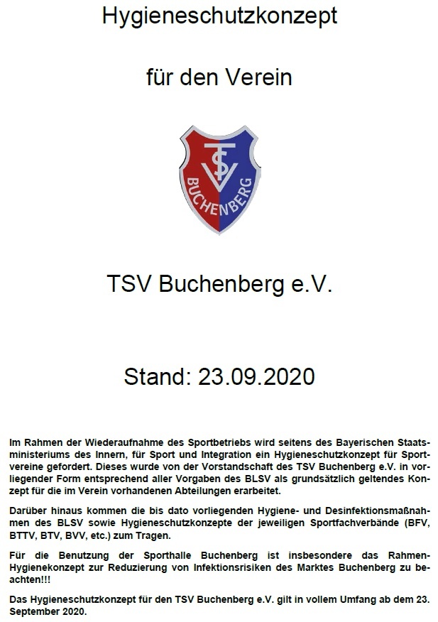 Hygieneschutzkonzept des TSV Buchenberg e.V. 