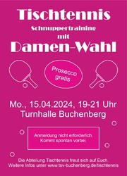 Schnuppertraining mit Damen-Wahl beim Tischtennis am 15.04.2024 (19:00 Uhr)