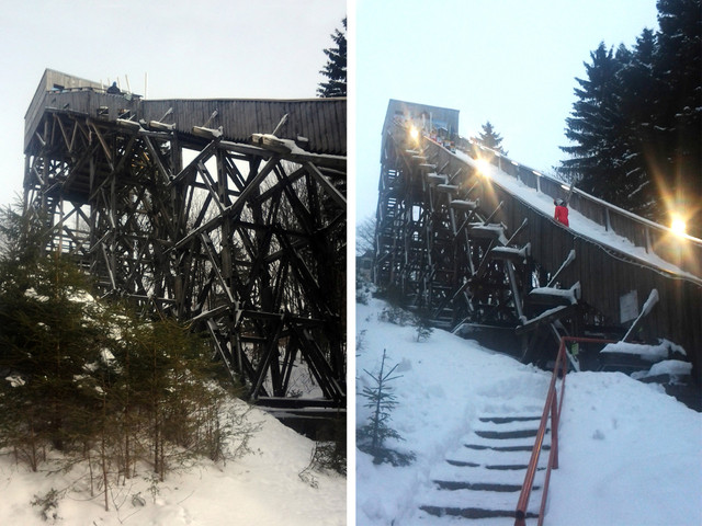 Die Oberhofer K66-Wadebergschanze: der Anlaufturm mit beeindruckender Holzkonstruktion