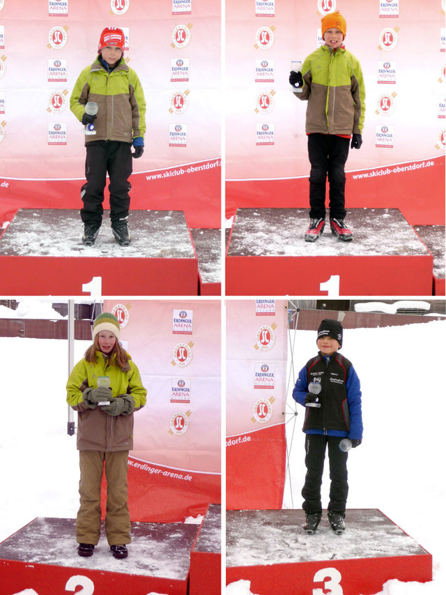 Stolz auf dem Podest: Lucas Mach (oben links), Simon Mach (oben rechts), Sophia Maurus (unten links) und Jakob Schupp (unten rechts)