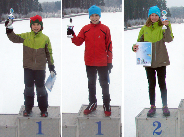 Die Buchenberger Pokalgewinner in der Nord. Kombination: Lucas Mach (Bild links), Simon Mach (Mitte) und Sophia Maurus (rechts)