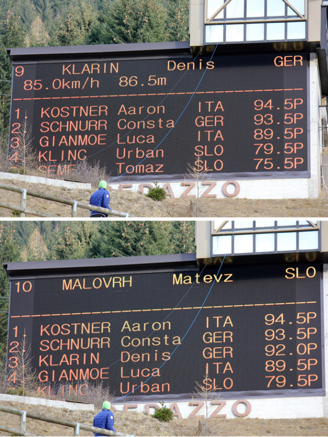 So hätte es am Ende bleiben können: Denis stand auf der Anzeigetafel kurzzeitig auf dem 3. Platz (Bild unten)