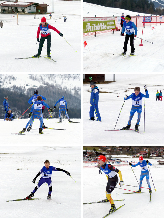 Stark in der Loipe: Sophia Maurus (Bild oben links), Beat Wiedemann (oben rechts), David Mach (Bilder Mitte, Startnummer 17), Simon Mach (unten links) und Florian Hüttl (unten rechts, Startnummer 12)