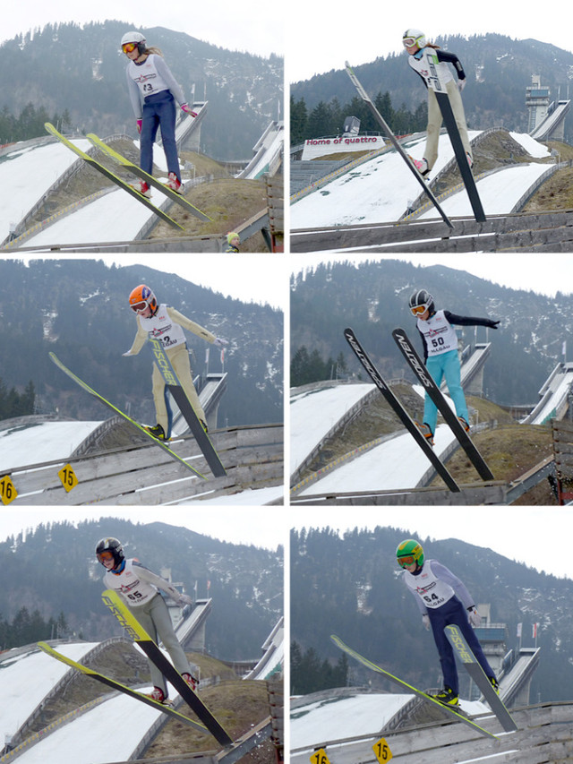 Buchenberger Flugshow auf der K30: Lena Burger (Bild oben links), Sophia Maurus (oben rechts), Aaron Wiedemann (Mitte links), Jakob Schupp (Mitte rechts), Simon Hüttl (unten links) und Simon Mach (unten rechts)