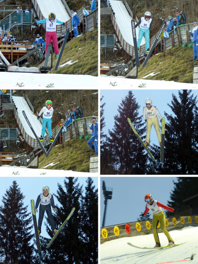 Buchenberger Flugshow auf der K19 und K56-Schanze: Ludwig Burger (Bild oben links), Beat Wiedemann (oben rechts), Lucas Mach (Mitte links), Elias Vuic (Mitte rechts), David Mach (unten links) und Florian Hüttl (unten rechts)