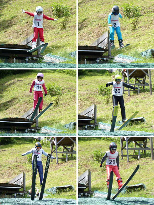 Mutige Sprünge von der K15-Schanze: Julika Eichbauer (Bild oben links), Ansgar Schupp (oben rechts), Anna Piekenbrock (Mitte links), Sylvia Färber (Mitte rechts), Ludwig Burger (unten links) und Lukas Wersig (unten rechts)